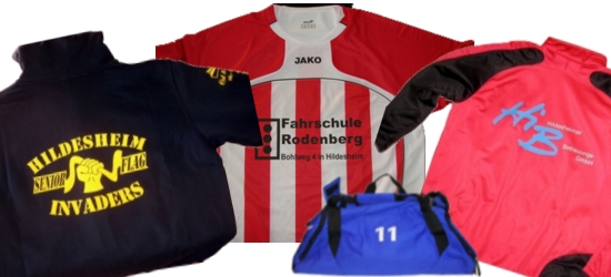 Textildruck auf Sportkleidung und Tasche